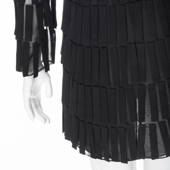 Valentino Voile Fringed Mini Shift Dress size IT 38 Long Sleeve - Picture 7 of 10